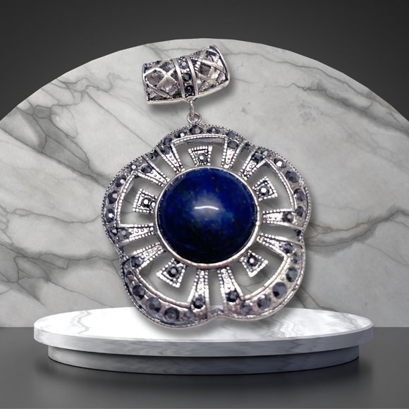 Antique Silver Genuine Lapis Lazuli Pendant for her Gemstone Pendant - Picture 2 of 11